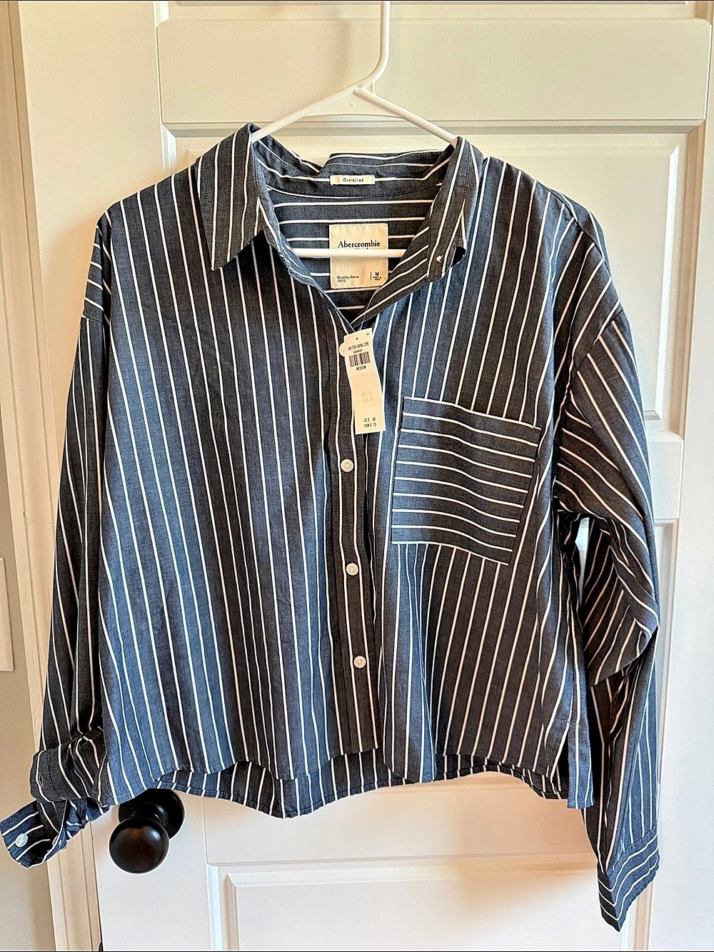 Abercrombie & Fitch Oversized Poplin Shirt Striped Shirt Blue & White Medium
